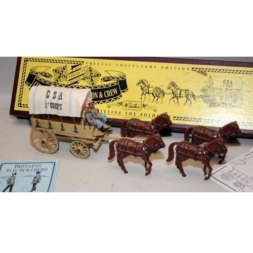 138 - Britain's die cast model soldiers: American Civil War Confederate Supply Wagon and Crew ref:8870. Bo... 