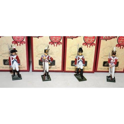 142 - Britain's die cast model soldiers: 4 x boxed Redcoats figures, 43001 1st Foot Guards 1795, 43002 1st... 