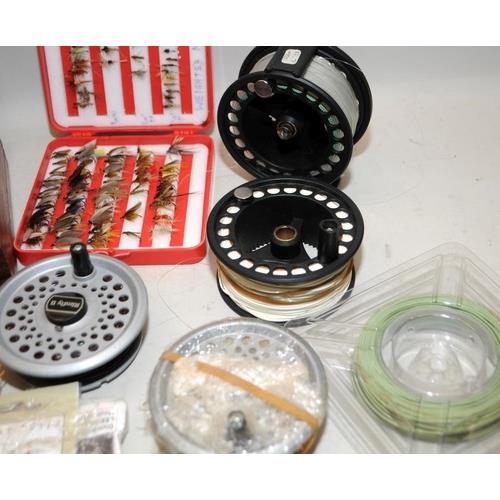 147 - A collection of fly fishing gear, flies, reels, line etc.