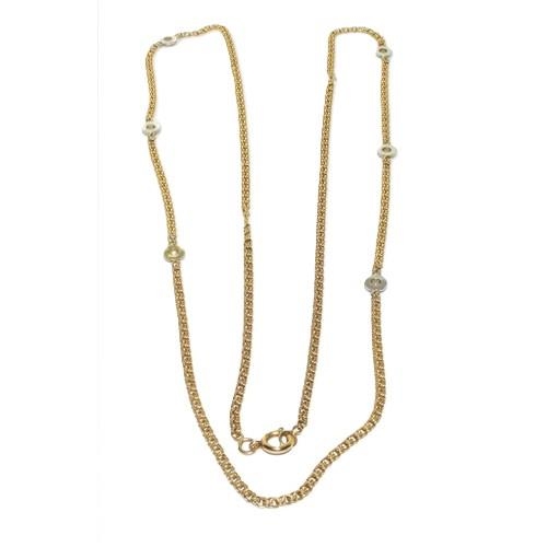 534 - 9ct gold long neck chain set with Diamond roundels 80cm long 9.7g