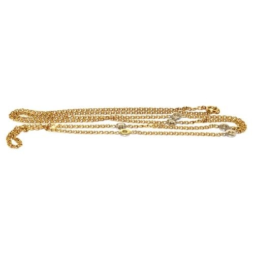 534 - 9ct gold long neck chain set with Diamond roundels 80cm long 9.7g