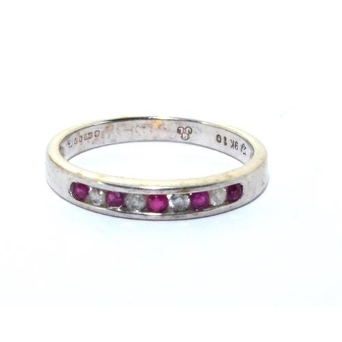 535 - 9ct white gold ladies Diamond and Ruby 1/2 eternity ring size N