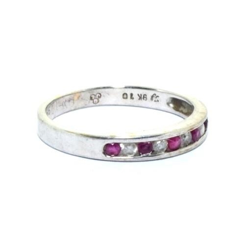 535 - 9ct white gold ladies Diamond and Ruby 1/2 eternity ring size N