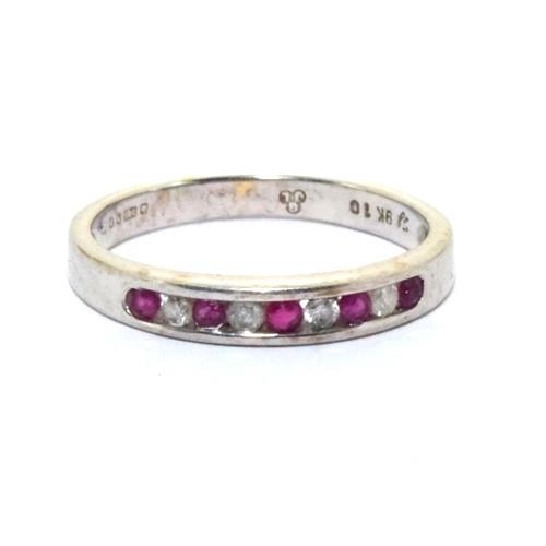 535 - 9ct white gold ladies Diamond and Ruby 1/2 eternity ring size N