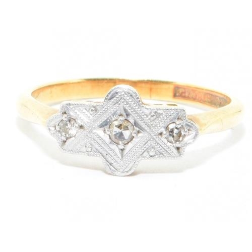 547 - 18ct gold and Platinum ladies Art Deco Diamond ring size M