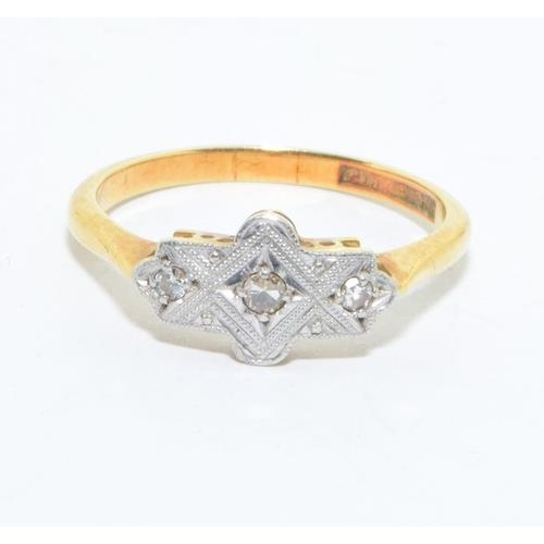 547 - 18ct gold and Platinum ladies Art Deco Diamond ring size M