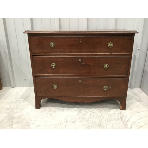 15 - Victorian Mahogany Chest of 3 drawers with shaped apron below.approx 97 x 47 x 79 cm