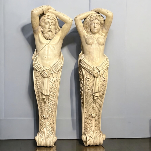 141 - A pair of large carved & painted Neo classical style pedestals / wall features.Height - approx 1... 