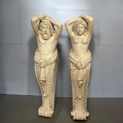 141 - A pair of large carved & painted Neo classical style pedestals / wall features.Height - approx 1... 