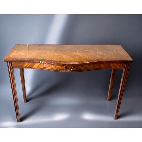 150 - A George III Mahogany serving table.Serpentine form, supported by tapered legs above a single frieze... 