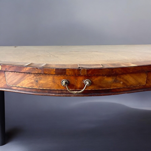 150 - A George III Mahogany serving table.Serpentine form, supported by tapered legs above a single frieze... 