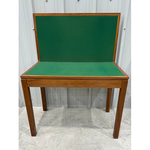 11 - Mid century mahogany veneer card table. Approx 91cm x 71