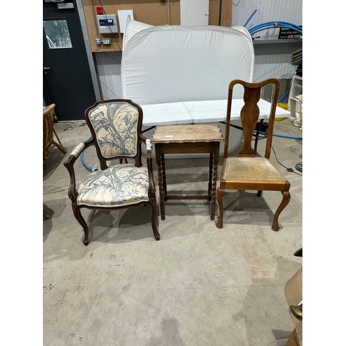 8 - Upholstered arm chair, oak side table and upholstered seat dining chairarm chair  approx 96 x 56 x 5... 