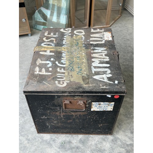 118 - A large Vintage Enamelled metal trunk 46cm height 62cm width 52cm depth