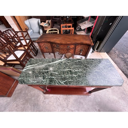 131 - Mirrored sideboard with green marble top approx high 96cm x width 130cm x depth 42cm