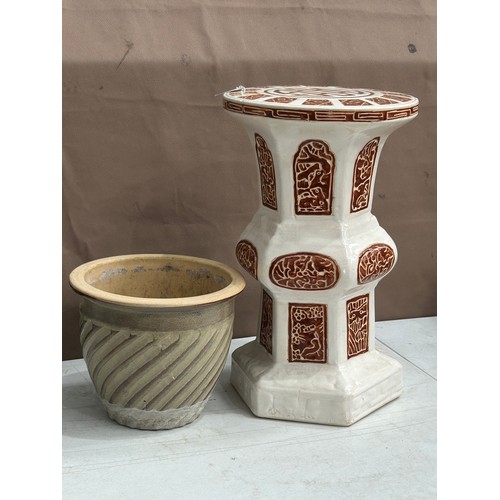 608 - Ceramic Plant stand inc pot