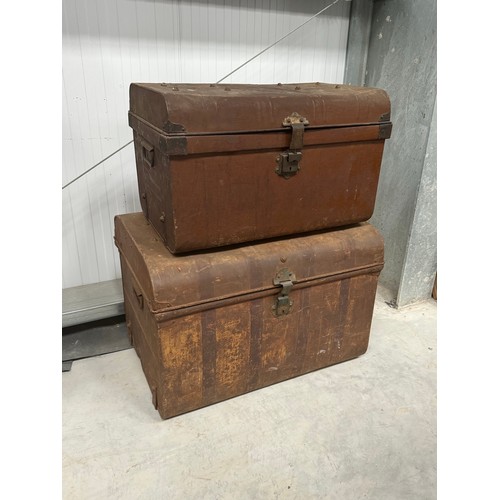 19 - Two large tin trunks approx dimensions large: 76 wide x 56 deep x 51 highsmall: approx 66 x 47 x 42c... 