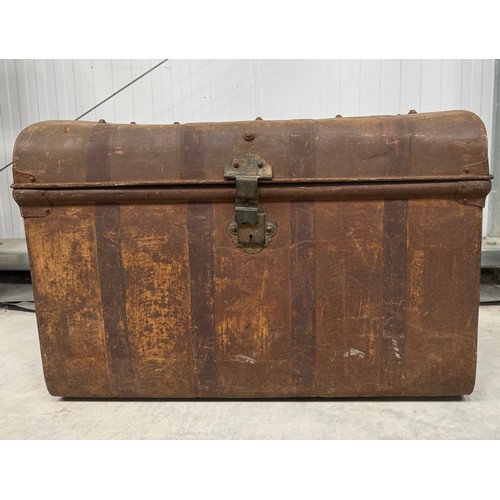 19 - Two large tin trunks approx dimensions large: 76 wide x 56 deep x 51 highsmall: approx 66 x 47 x 42c... 