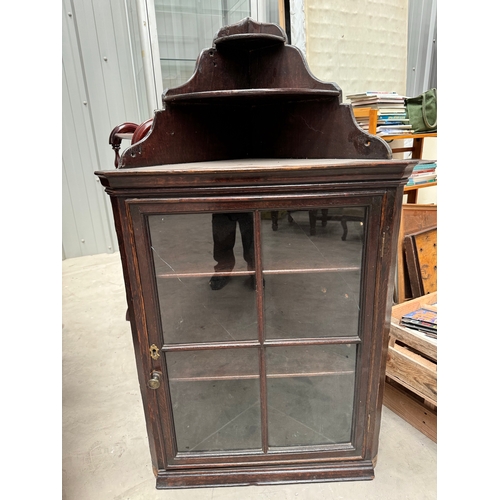 18 - Glazed Mahogany Hanging Corner cupboard with two display shelves above