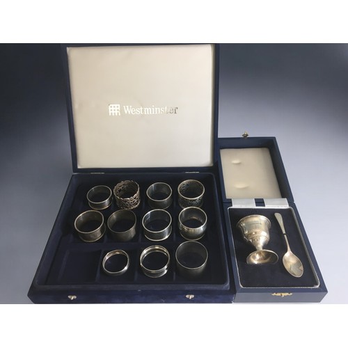 528 - Solid Silver Hallmarked Napkin Rings x 11! Varying Designs and Periods and a Boxed Silver Hallmarked... 