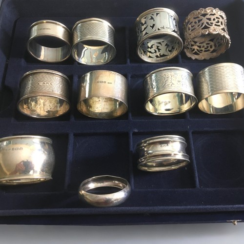 528 - Solid Silver Hallmarked Napkin Rings x 11! Varying Designs and Periods and a Boxed Silver Hallmarked... 