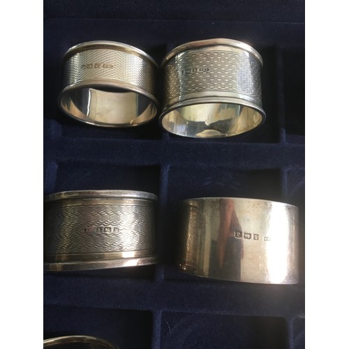 528 - Solid Silver Hallmarked Napkin Rings x 11! Varying Designs and Periods and a Boxed Silver Hallmarked... 