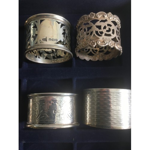 528 - Solid Silver Hallmarked Napkin Rings x 11! Varying Designs and Periods and a Boxed Silver Hallmarked... 