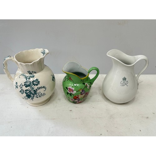 130 - 3 large Porcelain Wash jugs by Fernland, Minton and one other