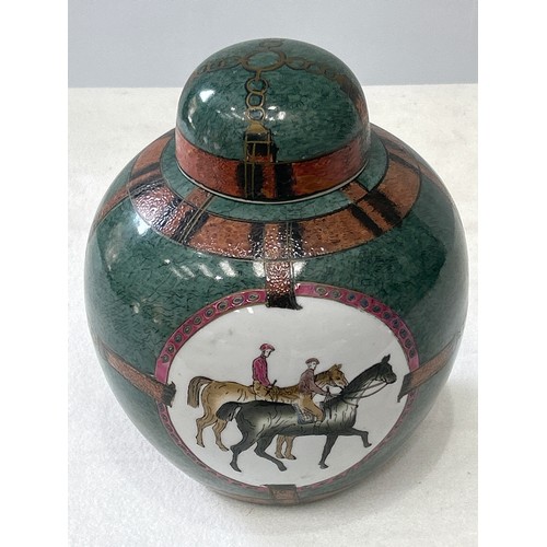 135 - Large Chinese Ginger Jar decorated with European style horsemen, possibly jockeys.