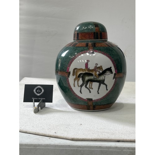 135 - Large Chinese Ginger Jar decorated with European style horsemen, possibly jockeys.