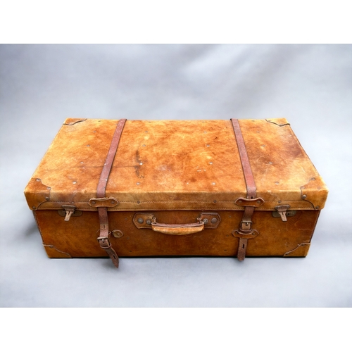 153 - A scarce antique suede travel Trunk.Width - 92cmDepth - 52cmHeight - 30cm