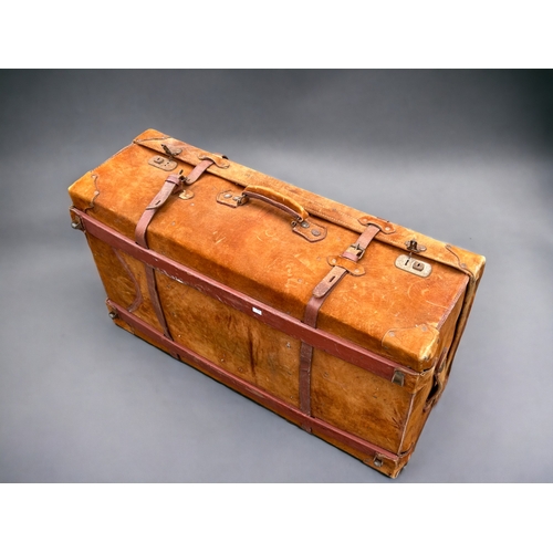 153 - A scarce antique suede travel Trunk.Width - 92cmDepth - 52cmHeight - 30cm