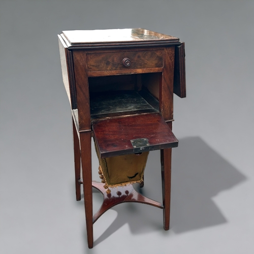 155 - A Regency period Walnut drop leaf work table.Single drawer and drop-front cupboard.