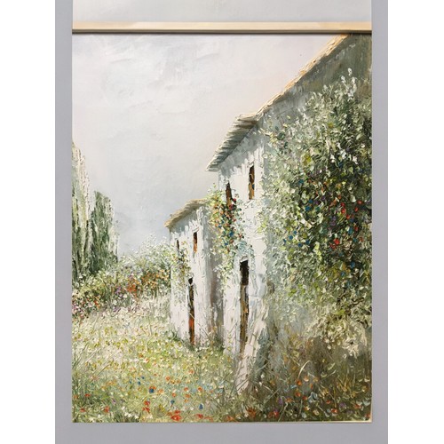 144 - French Oil On Canvas Cottage Scene Signed Lower Left in the Impressionist Style. Vibrant use of colo... 