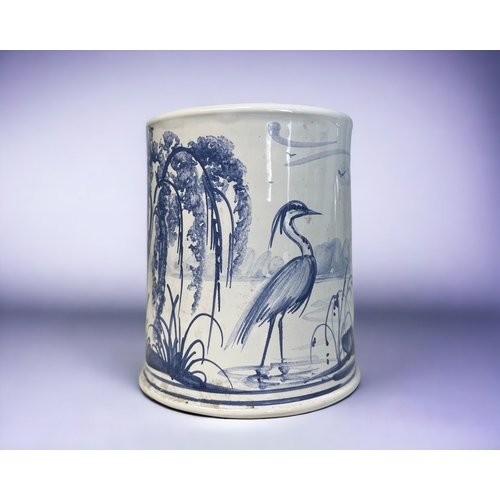 429 - HAND MADE & PAINTED STUDIO POTTERY POT BY MIA SAROSI. Painted Cranes & lake scene. Signed to... 