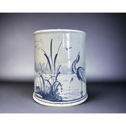 429 - HAND MADE & PAINTED STUDIO POTTERY POT BY MIA SAROSI. Painted Cranes & lake scene. Signed to... 