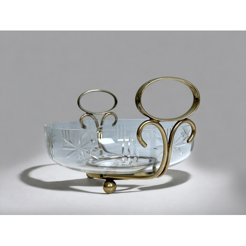 511 - A Victorian silver plate & crystal centrepiece bowl. Together with a four piece cruet set.