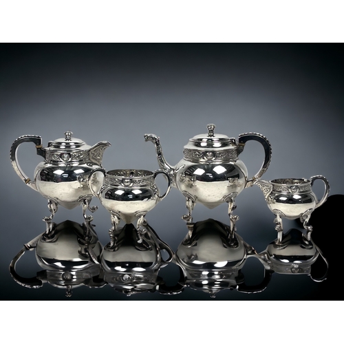 516 - AN ANTIQUE IRISH STERLING SILVER FOUR PIECE TEASET. Weir & sons, Dublin 1911 hallmarks. With Ard... 