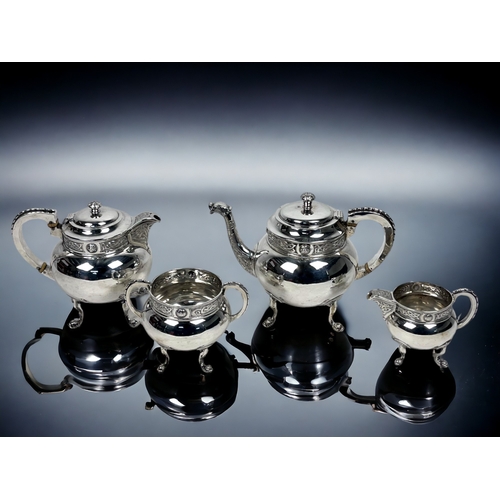 516 - AN ANTIQUE IRISH STERLING SILVER FOUR PIECE TEASET. Weir & sons, Dublin 1911 hallmarks. With Ard... 