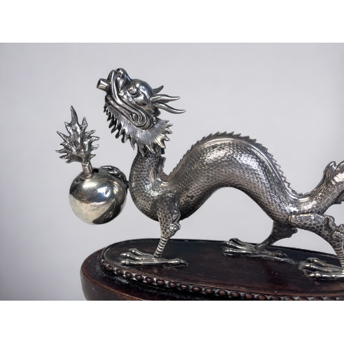 517 - A SCARCE 19TH CENTURY SILVER PLATE 'DRAGON' CIGAR LIGHTER. Originally made for the Officers mess tab... 