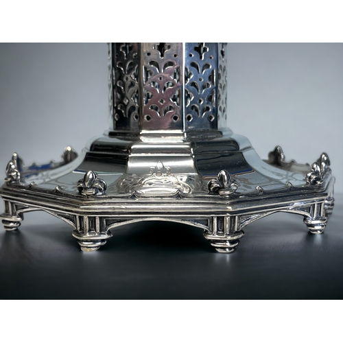 519 - A VICTORIAN ELKINGTON SILVER PLATE 'BANDSTAND' INKWELL. In the manner of Pugin, date mark for 1852. ... 