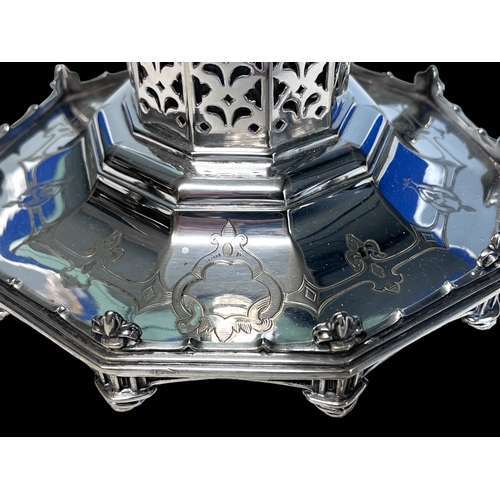 519 - A VICTORIAN ELKINGTON SILVER PLATE 'BANDSTAND' INKWELL. In the manner of Pugin, date mark for 1852. ... 