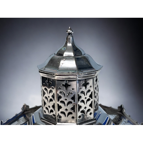 519 - A VICTORIAN ELKINGTON SILVER PLATE 'BANDSTAND' INKWELL. In the manner of Pugin, date mark for 1852. ... 