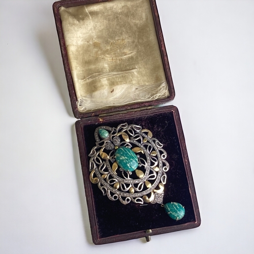 522 - An 18 carat gold, Diamond & Amazonite set Indian Turban jewel (Sarpesh) / Pendant. 19th Century.... 