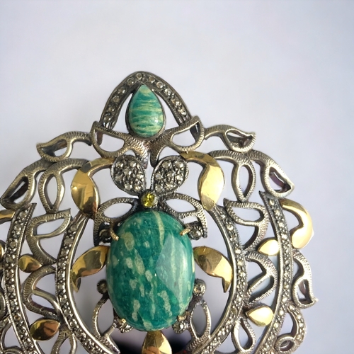 522 - An 18 carat gold, Diamond & Amazonite set Indian Turban jewel (Sarpesh) / Pendant. 19th Century.... 