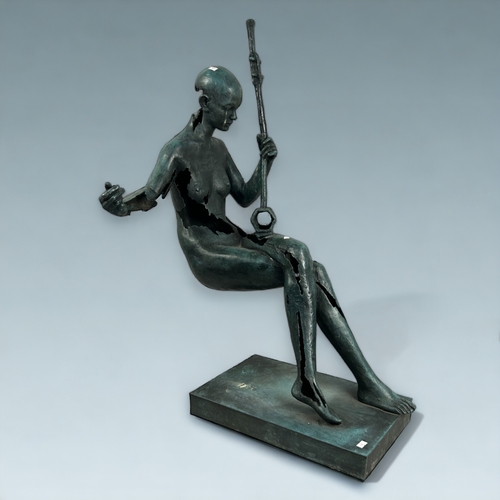 452 - A large, signed Le Bao Bronze abstract seated 'Musician' sculpture.Height - 86cm