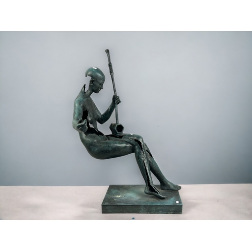 452 - A large, signed Le Bao Bronze abstract seated 'Musician' sculpture.Height - 86cm