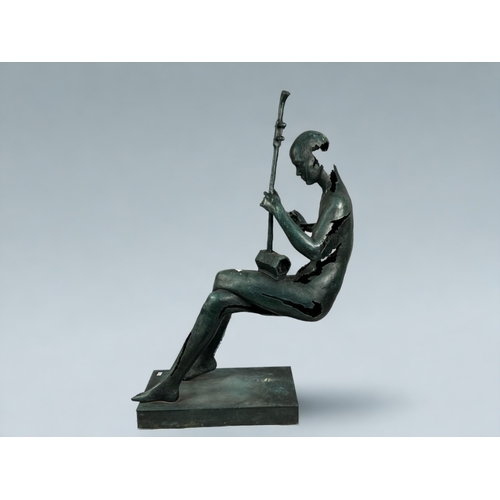 452 - A large, signed Le Bao Bronze abstract seated 'Musician' sculpture.Height - 86cm