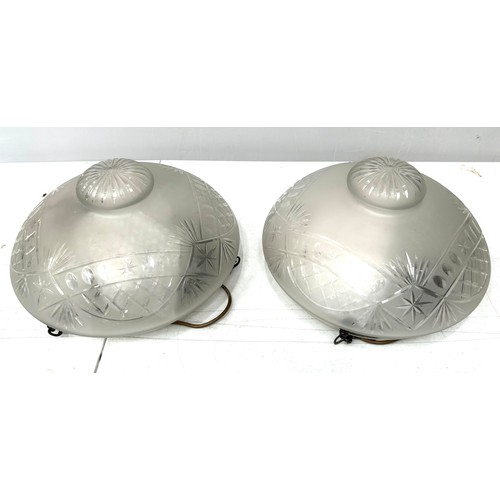 203 - Pair hanging lamp fittings complete with glass shadesapprox dimensions 36cm diameter