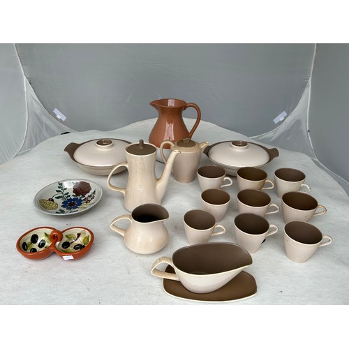 377 - Replacement China to Poole Twintone Sepia Mushroom Pottery along with 3 other portugese jug, plate a... 